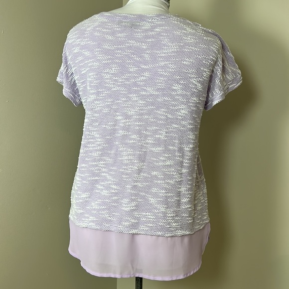 STYLE & CO Light Purple and White Short Sleeve Chiffon Layer Top Size Medium - Picture 4 of 7